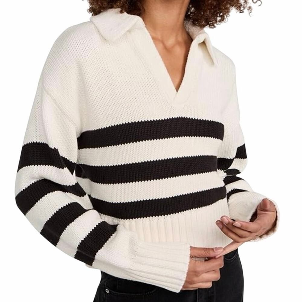 Pistola Arlo Rugby Polo Cropped Chunky Knit Sweater Size XS Striped Boxy Comfy